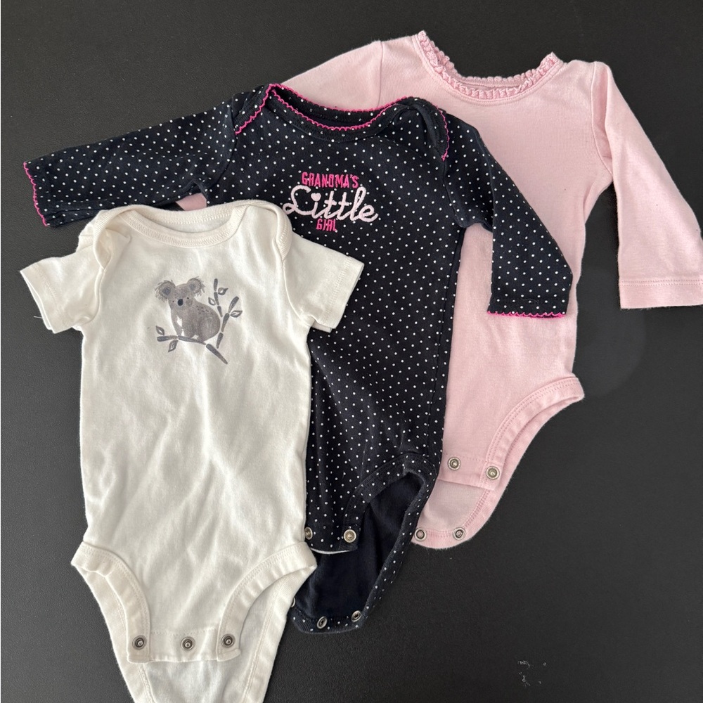 Bundle of Pink, Black, and White Baby Girl Bodysuit / Onsies
